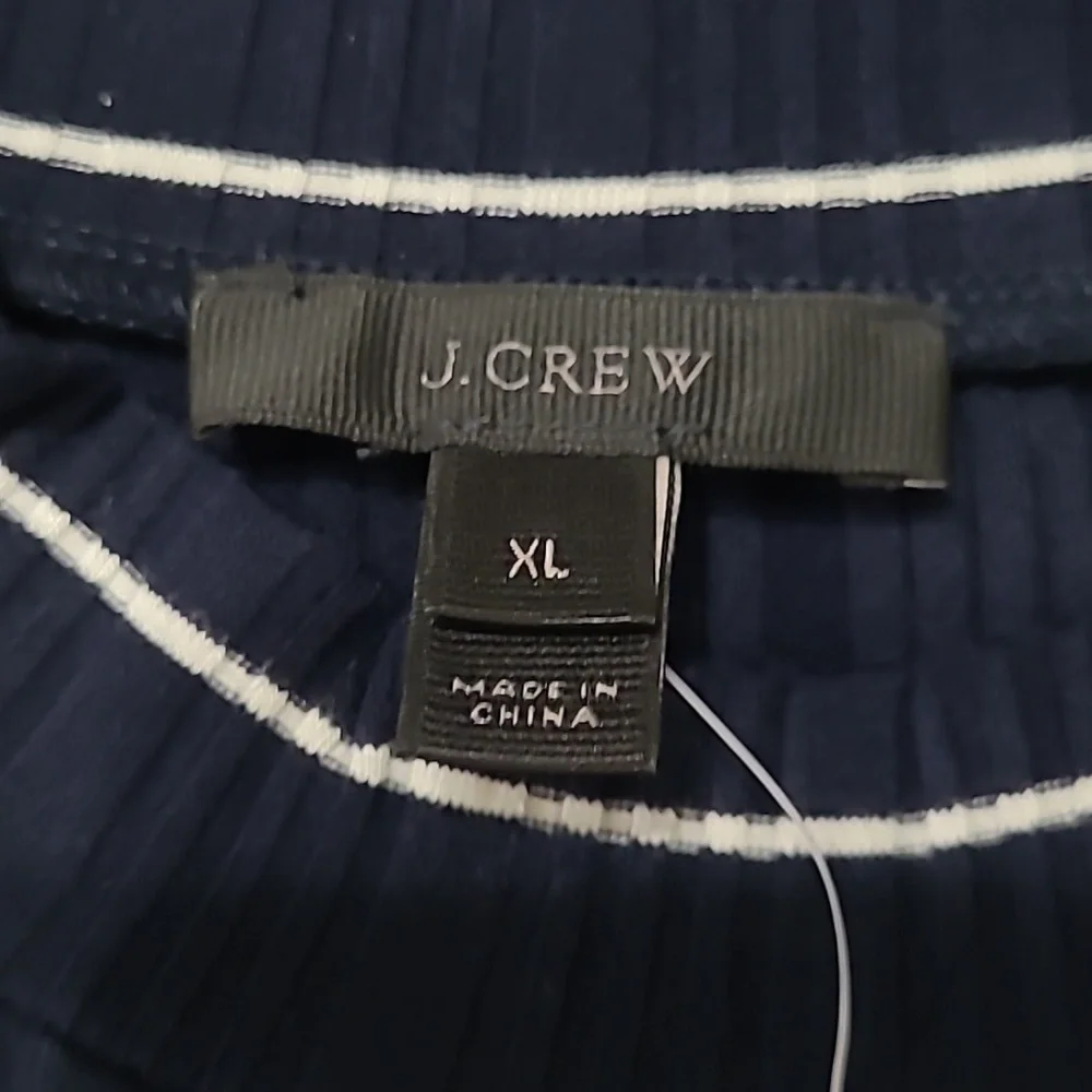 J. Crew Navy Blue & White Striped Sleeveless Ribbed High-Neck Top size XL